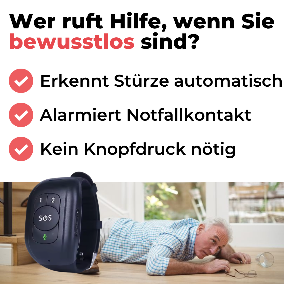 Senioren Notrufband – mit SOS & Sturzalarm