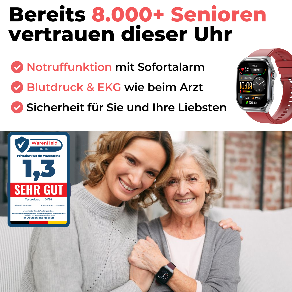 CareSense Air 4 – Notruf- & Gesundheitsuhr für Senioren