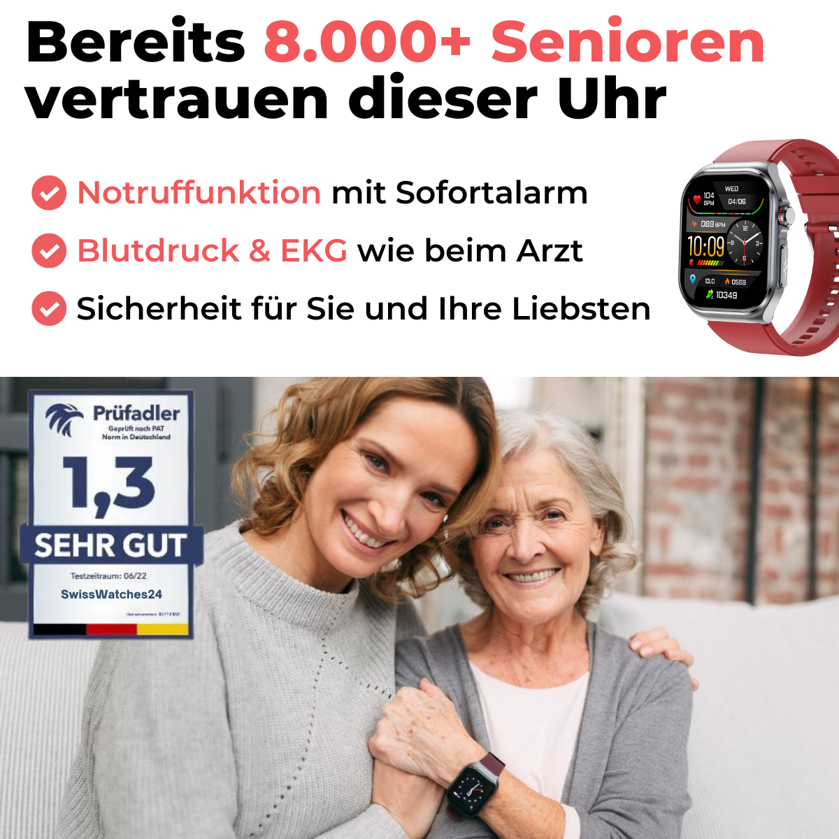 CareSense Air 4 – Notruf- & Gesundheitsuhr für Senioren