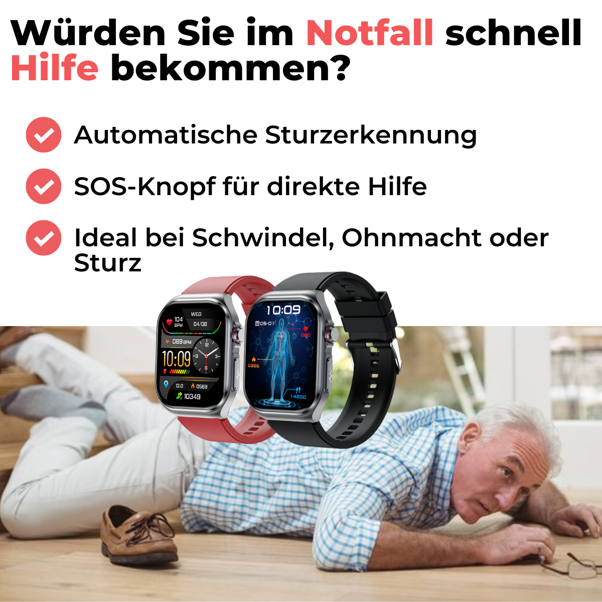 CareSense Air 4 – Notruf- & Gesundheitsuhr für Senioren