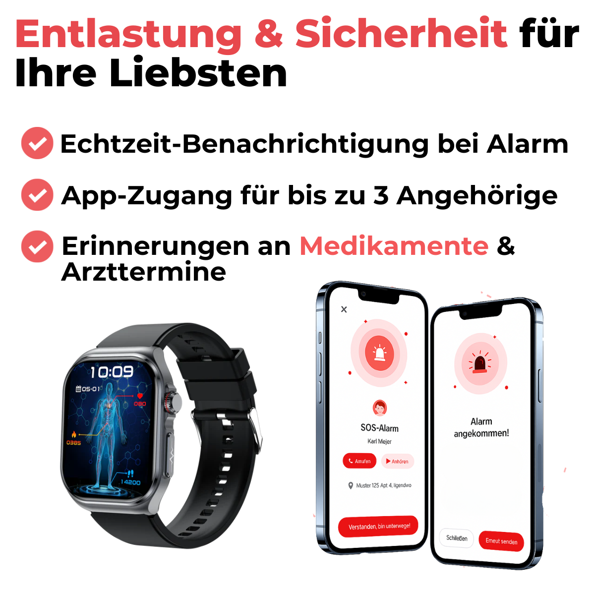 CareSense Air 4 – Notruf- & Gesundheitsuhr für Senioren